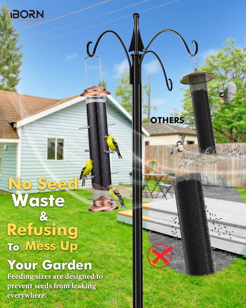 iBorn Nyjer & Thistle Bird Feeder for Outdoors Hangingï¼ŒFinch Feeders for Outsideï¼ŒMetal Tube Bird Feeder 14 Inch with 12 Small Ports,8 Metal Perches,Copper - Image 4